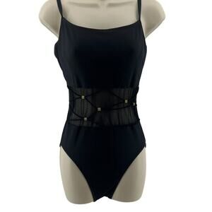 Christina One Piece Black Mesh Panel Swimsuit Womens Size 12L